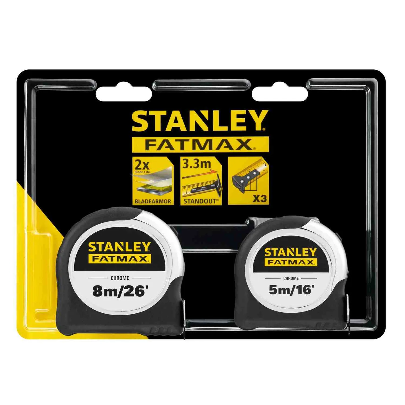 Рулетки вимірювальні FatMax®, 5м/16х25мм + 8/26х25, в хромованому корпусі STANLEY FMHT43041-0 — фото 3