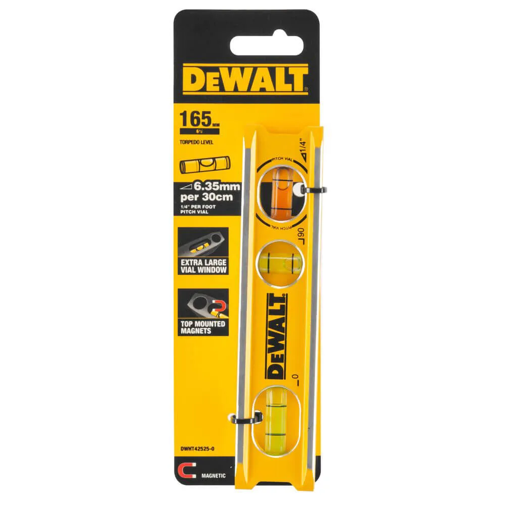 Рівень BILLET TORPEDO з алюмінію довжиною 165 мм з 3 капсулами і магнітами DeWALT DWHT42525-0 — фото 3