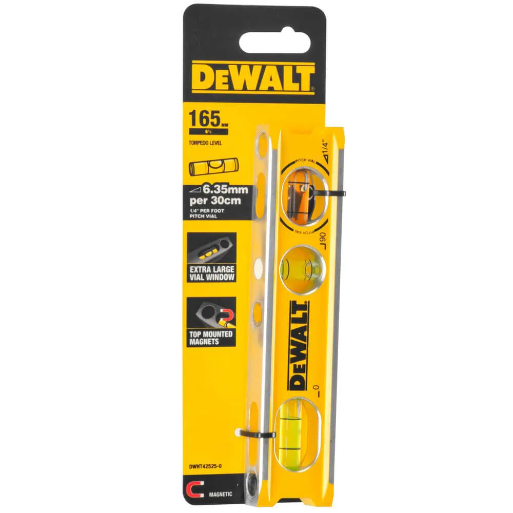 Рівень BILLET TORPEDO з алюмінію довжиною 165 мм з 3 капсулами і магнітами DeWALT DWHT42525-0 — фото 4