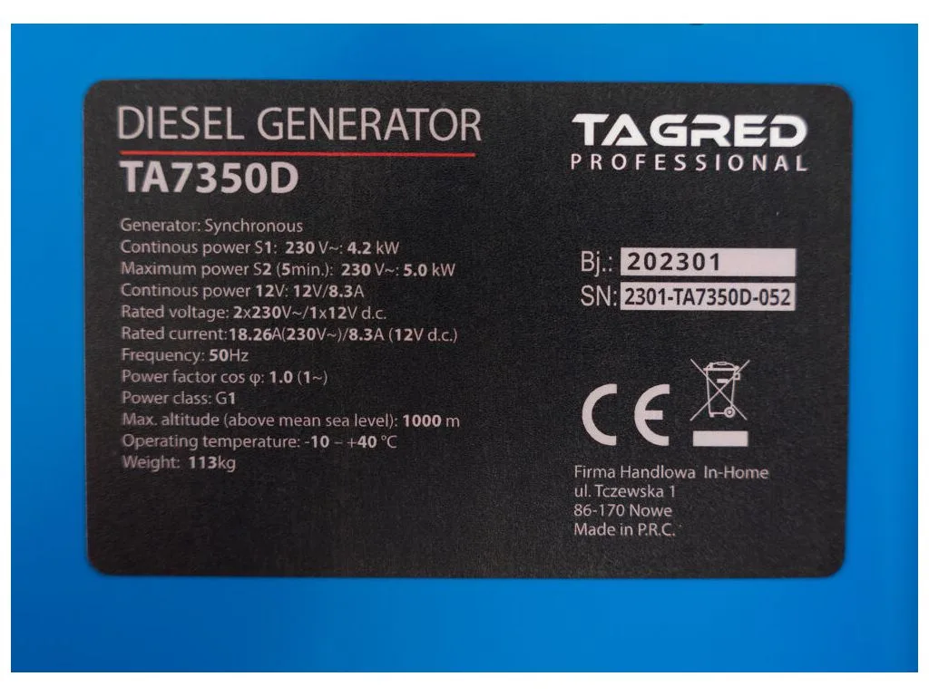 Дизельний генератор TAGRED TA7350D, 4,2 кВт, 5 кВт, дизель — фото 3