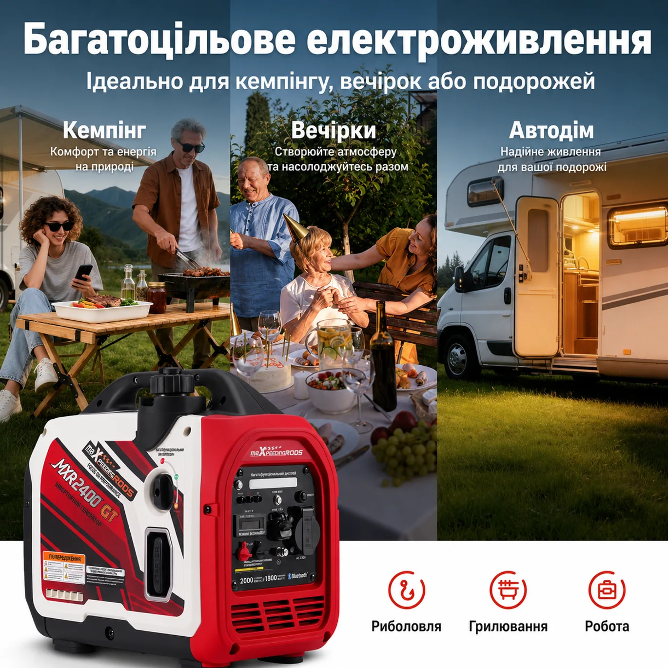 Генератор інверторний MaXpeedingRods MXR2400GT, 1.8 кВт, бензин, ручний стартер — фото 6