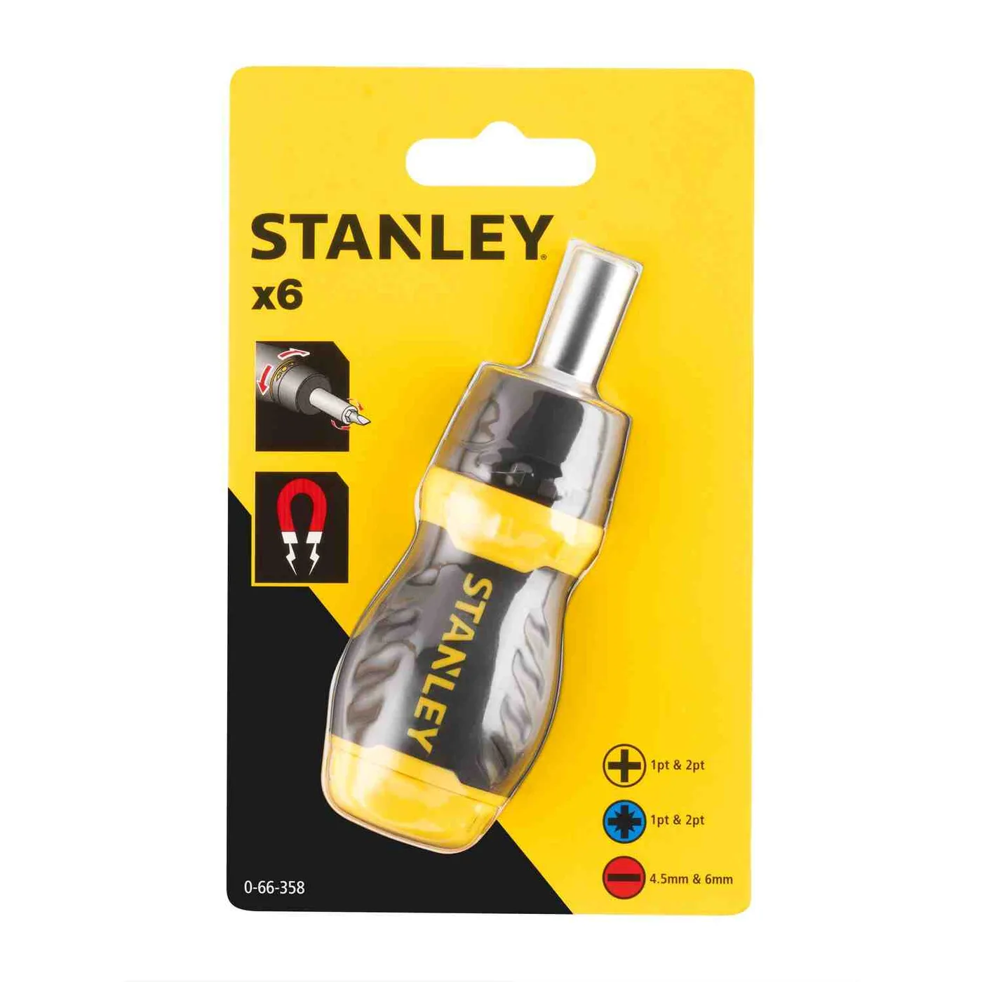 Викрутка - набір Multibit Stubby, реверсивна, з шістьма змінними бітами STANLEY 0-66-358 — фото 4
