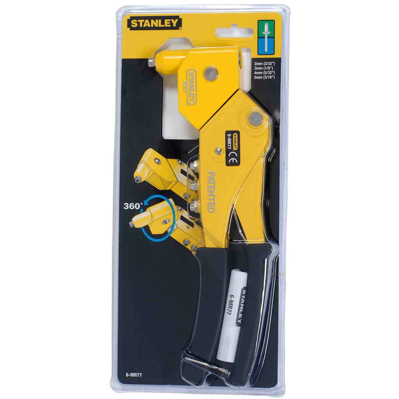 Ключ заклепувальний Swivel Head Riveter з поворотною головкою і насадками під заклепки діаметром 2, 3, 4, 5 мм, високого зусилля STANLEY 6-MR77 — фото 4