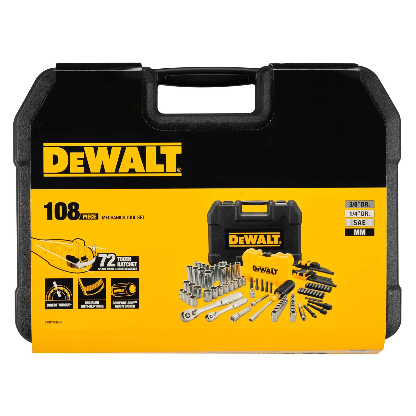 Набір головок, біт, ключів шестигранних 1/4 та 3/8, 108 предметів. DeWALT DWMT73801-1 — фото 3