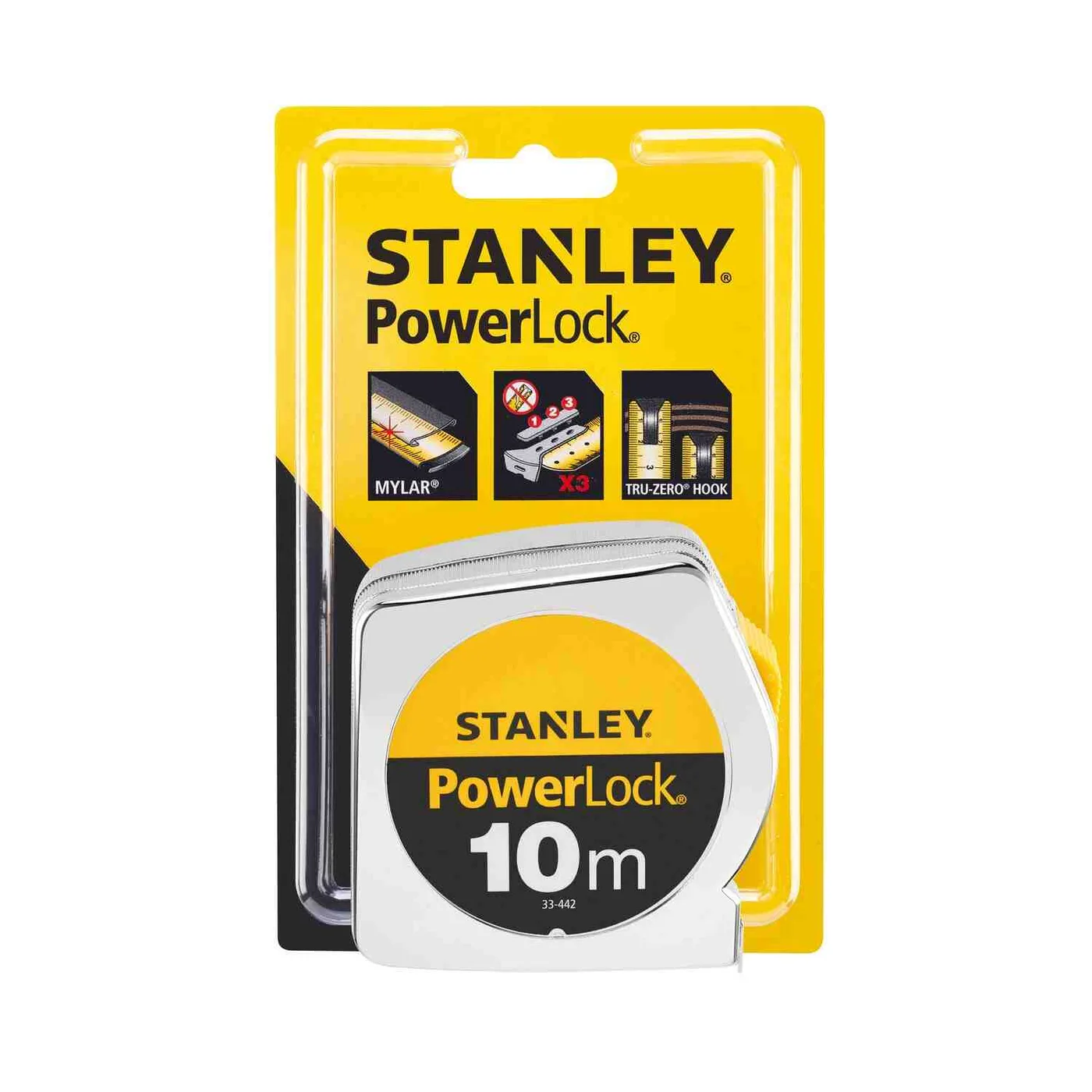 Рулетка вимірювальна Powerlock® довжиною 10 м, шириною 25 мм в хромованому пластмасовому корпусі STANLEY 0-33-442 — фото 4